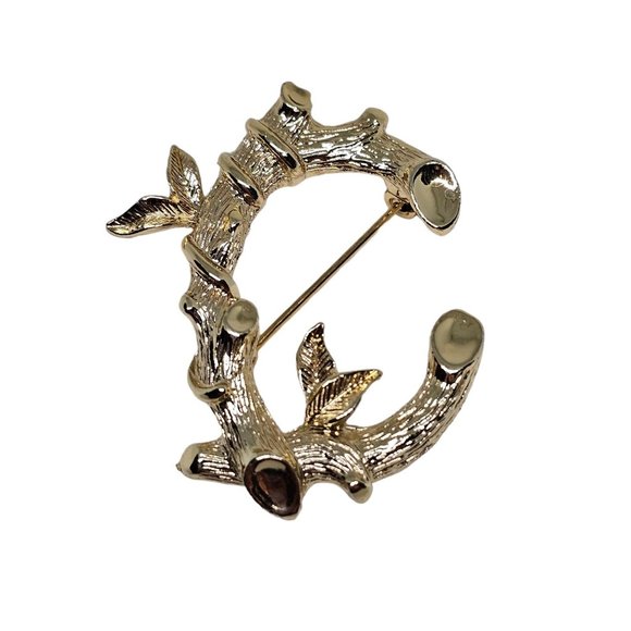 Vintage Brooch Pin Signed Sarah Coventry Initial C Bamboo Textured Gold Tone - Picture 4 of 10